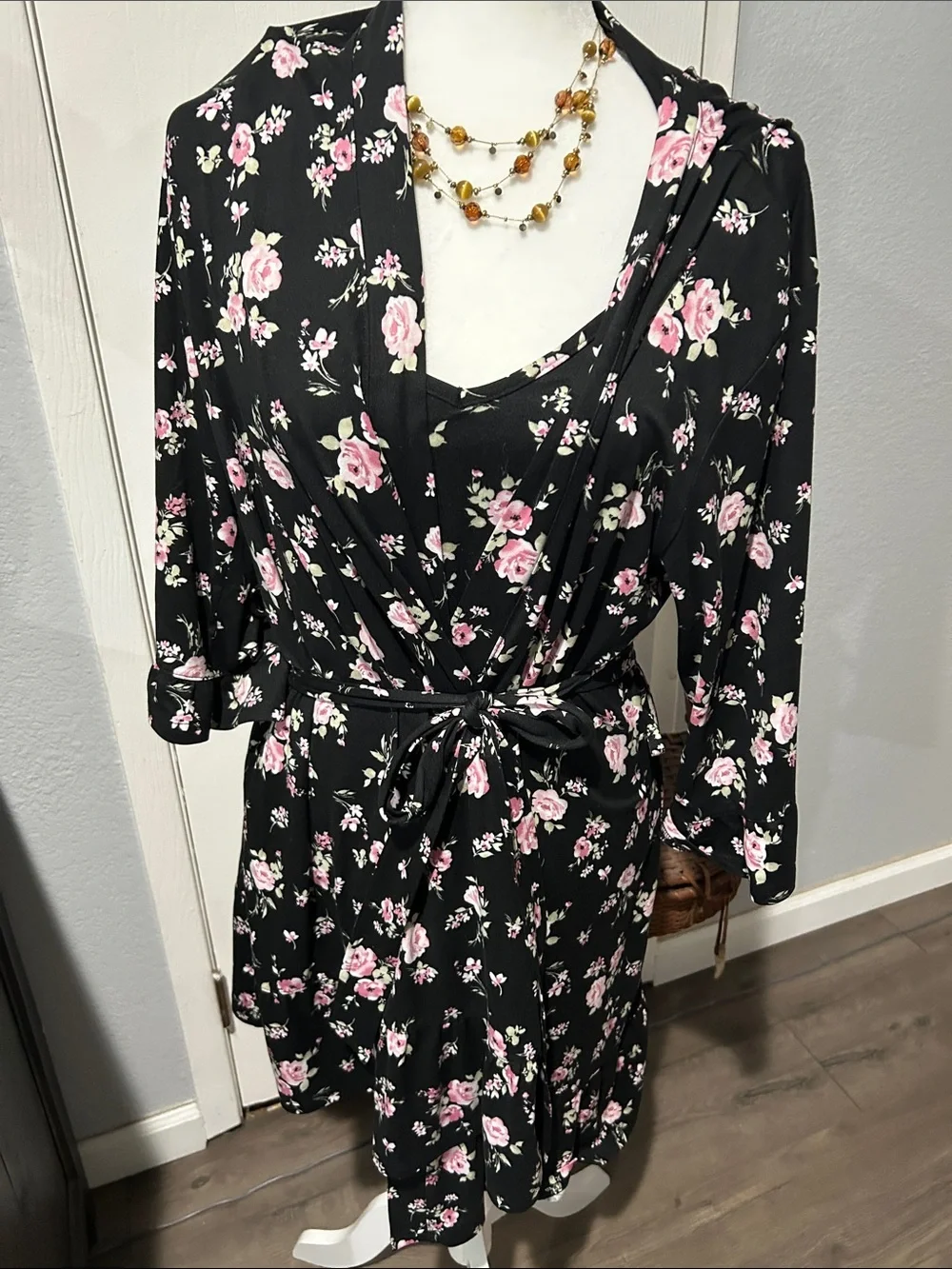 3 piece Laura Ashley Black Floral Cami & Shorts Pajama Set - Pink Roses